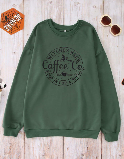 Load image into Gallery viewer, IZYJOY Witches Brew Coffee Oversized Sweatshirt Women Green Size Small
