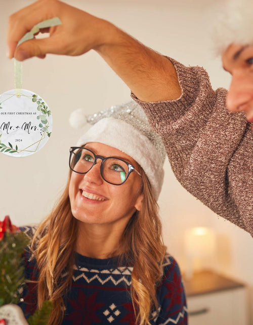 Load image into Gallery viewer, First Christmas as Mr and Mrs Ornament 2024 Ceramic Hanging 2.9"
