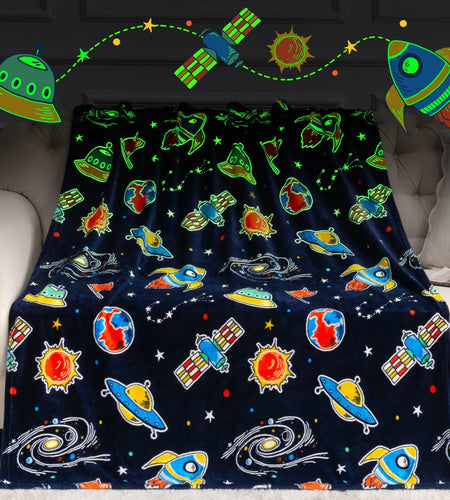Boulou Glow in The Dark Galaxy Space Blanket Star Planet Decor 50x60