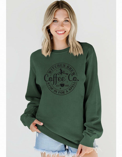 Load image into Gallery viewer, IZYJOY Witches Brew Coffee Oversized Sweatshirt Women Green Size Small
