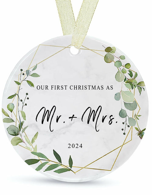 Load image into Gallery viewer, First Christmas as Mr and Mrs Ornament 2024 Ceramic Hanging 2.9"
