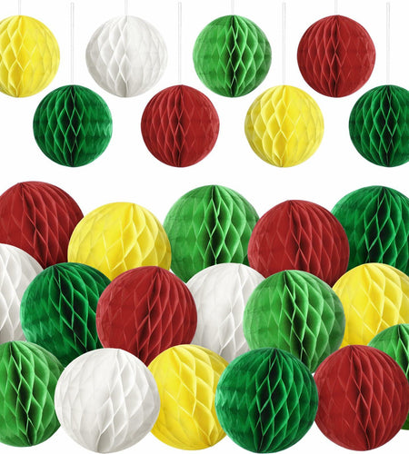 Watersay 30 Pcs 3" Christmas Paper Honeycomb Balls Decoration Classic Color