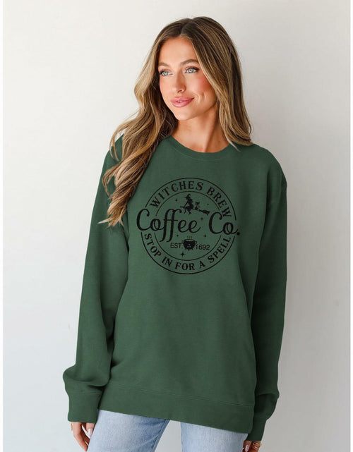 Load image into Gallery viewer, IZYJOY Witches Brew Coffee Oversized Sweatshirt Women Green Size Small
