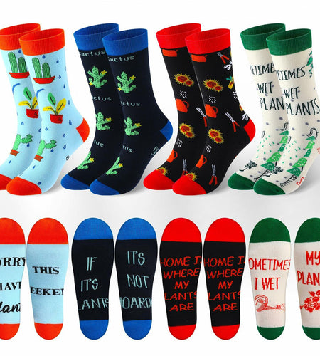 Suhine Women's Christmas Cactus Crew Socks Holiday Gifts 4 Pairs - One Size