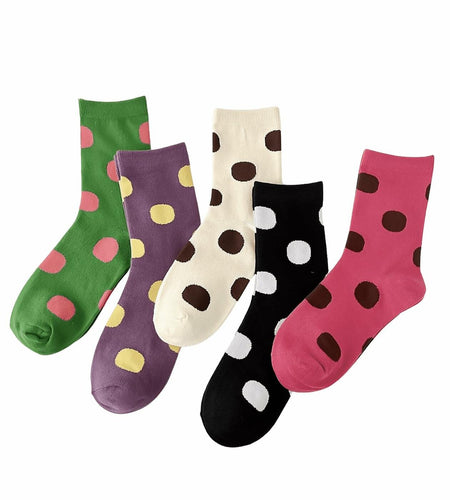Verdusa Women's Polka Dot Crew Ankle Socks Multicolor 5 Pairs Size 36-39