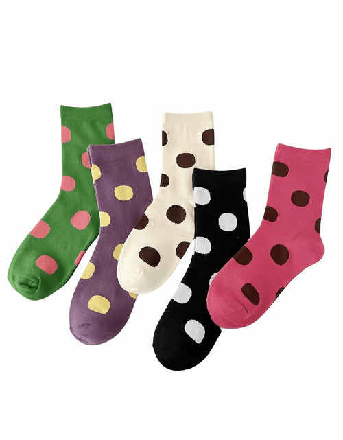 Load image into Gallery viewer, Verdusa Women's Polka Dot Crew Ankle Socks Multicolor 5 Pairs Size 36-39
