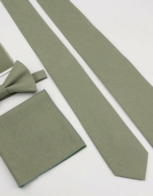 Load image into Gallery viewer, Mens Solid Linen Tie and Pocket Square Set Extra Long Sage Green Size Regular

