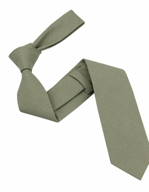 Load image into Gallery viewer, Mens Solid Linen Tie and Pocket Square Set Extra Long Sage Green Size Regular
