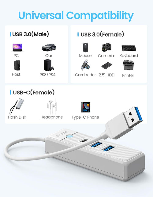 Load image into Gallery viewer, ORICO USB C Hub 3-Port USB 3.1 to USB 3.0 Adapter White 0.5ft Cable
