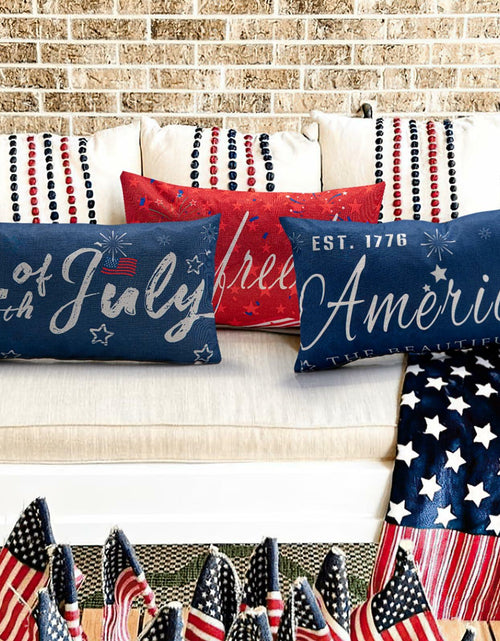 Load image into Gallery viewer, Freedom Patriotic 4th of July USA Stripes Pillow Cover 20x12
