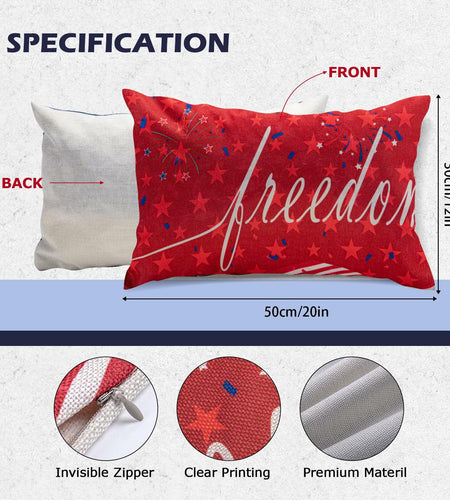 Freedom Patriotic 4th of July USA Stripes Pillow Cover 20x12