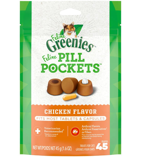 BestBy07/25 Greenies Feline Pill Pockets Cat Treats Chicken Flavor 1.6oz 45ct