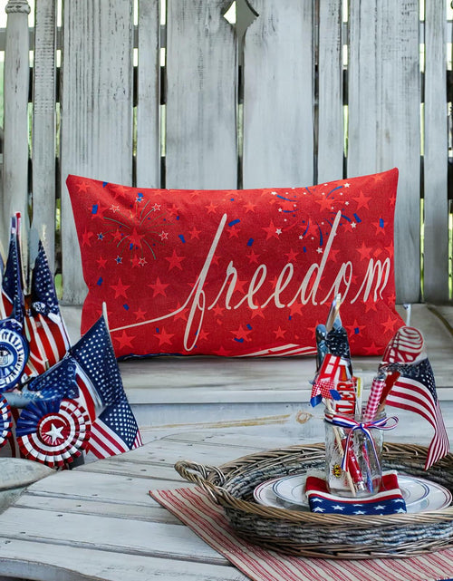Load image into Gallery viewer, Freedom Patriotic 4th of July USA Stripes Pillow Cover 20x12
