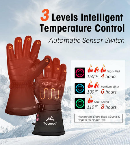 TOURGO Heated Leather Gloves Black Size S