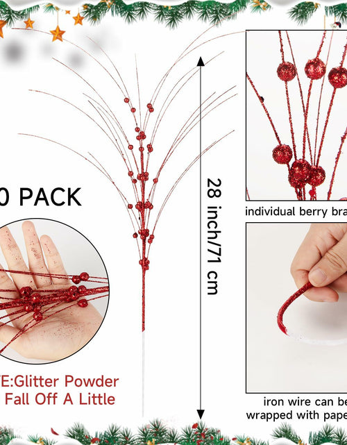 Load image into Gallery viewer, 28in 10PCS Artificial Glitter Stem Christmas Ornaments DIY Decor
