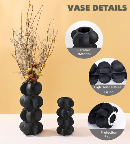 Ceramic Flower Vase 9-Inch Black Modern Farmhouse Decor Small