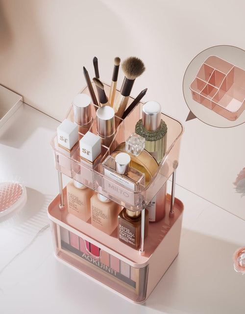 Load image into Gallery viewer, Delamu 3-Tier Makeup Organizer with Drawers &amp; 6-Grid Top Pink Vanity Storage
