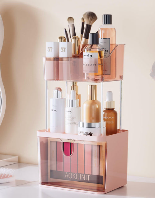 Load image into Gallery viewer, Delamu 3-Tier Makeup Organizer with Drawers &amp; 6-Grid Top Pink Vanity Storage
