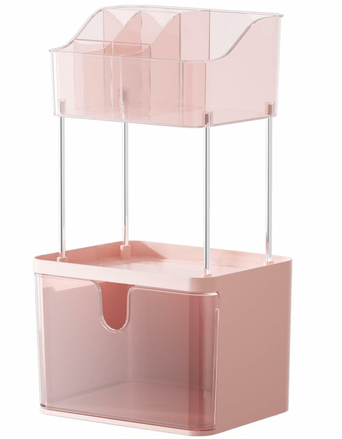 Load image into Gallery viewer, Delamu 3-Tier Makeup Organizer with Drawers &amp; 6-Grid Top Pink Vanity Storage
