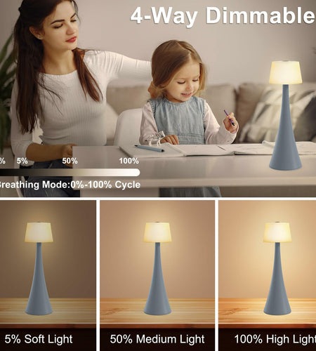 Modern Table Lamp Cordless 4-Way Dimming Touch 4000mAh Battery Mint Green