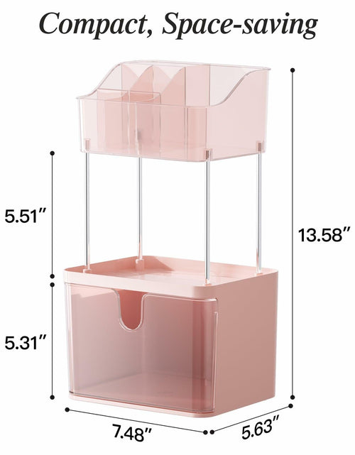 Load image into Gallery viewer, Delamu 3-Tier Makeup Organizer with Drawers &amp; 6-Grid Top Pink Vanity Storage
