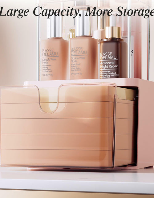 Load image into Gallery viewer, Delamu 3-Tier Makeup Organizer with Drawers &amp; 6-Grid Top Pink Vanity Storage
