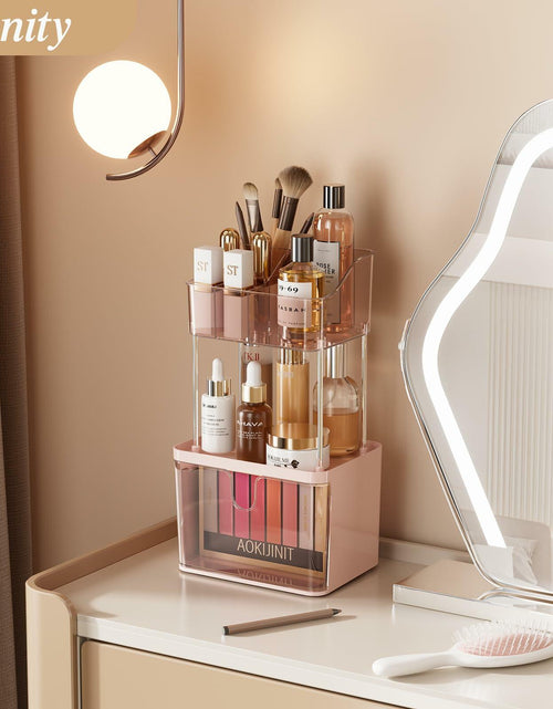 Load image into Gallery viewer, Delamu 3-Tier Makeup Organizer with Drawers &amp; 6-Grid Top Pink Vanity Storage
