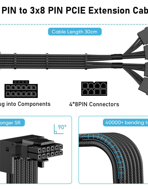 Load image into Gallery viewer, SYBECHATF RTX 4090 16Pin to 4x8Pin PCI-E 5.0 Sleeved Cable 14in Black
