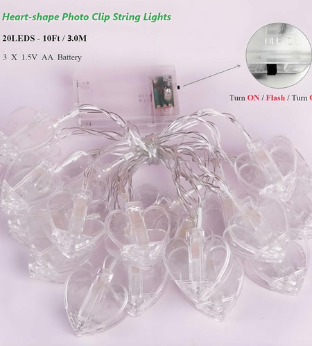 Heart Photo Clips String Light 10Ft Battery Fairy Lights Colorful Decor