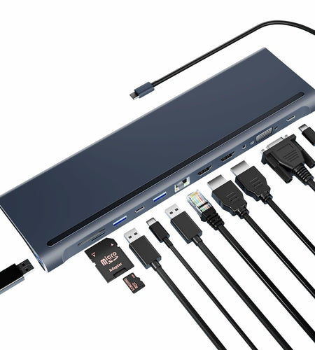 BOVONO USB C Docking Station 12-in-1 Dual 4K HDMI 87W PD USB for Laptop