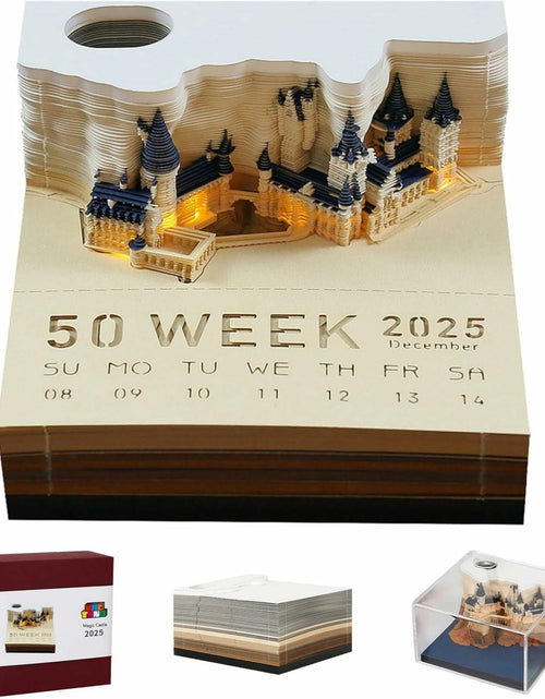 Load image into Gallery viewer, Time Piece 2025 Desk Calendar 3D Carving LED Light Castle Desktop
