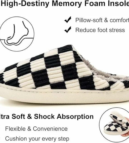 kissxiaoya Unisex Plaid Memory Foam House Slippers Black Size 7.5-8