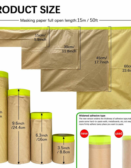 Load image into Gallery viewer, Hubaow Tape and Drape Masking Paper 18x50ft Pre-Taped Adhesive White 1 Pack
