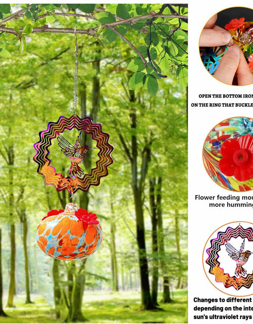 Load image into Gallery viewer, Hand-Blown Glass Hummingbird Feeder with Owl Metal Ornament Garden Decor
