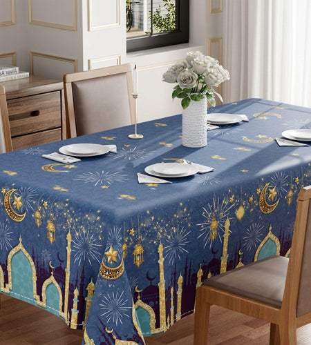 BOTB Eid Al-Fitr Ramadan Tablecloth Green Castle Lantern 60x84 Inch