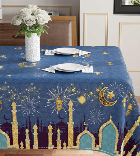 BOTB Eid Al-Fitr Ramadan Tablecloth Green Castle Lantern 60x84 Inch