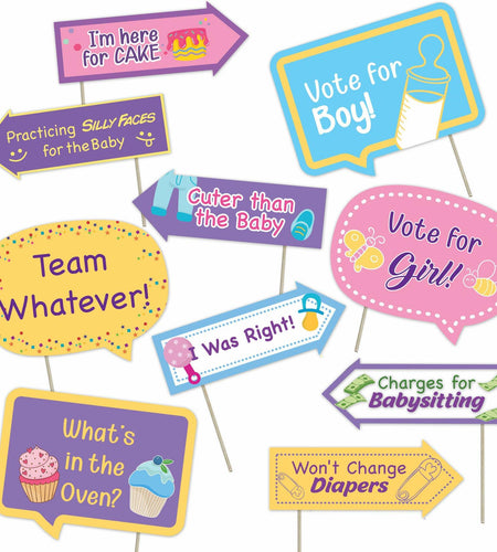 Baby Gender Reveal Photo Booth Props Neutral Boy or Girl Party 10pcs
