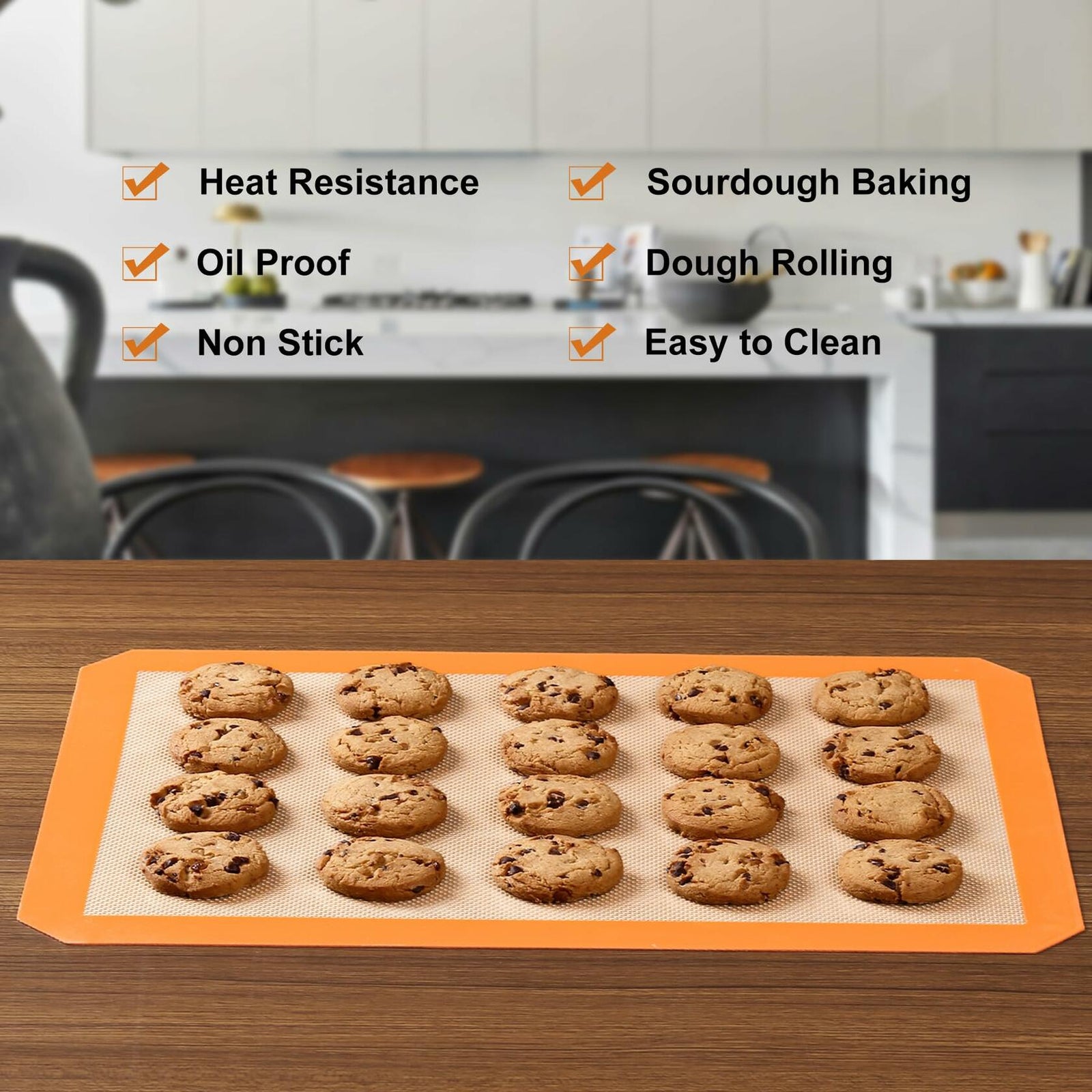 Colorful Silicone Baking Mat Non Stick Food Safe Reusable 3 Pk Orange Blue Green