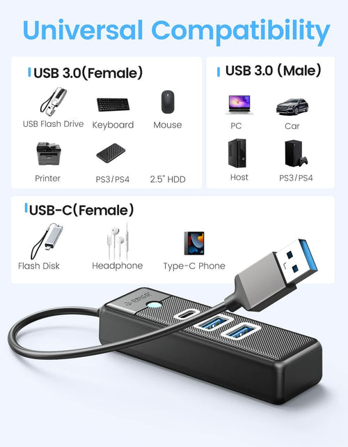 Load image into Gallery viewer, ORICO 4-Port USB 3.0 Hub with 0.49ft Cable Blue Fast Data Transfer
