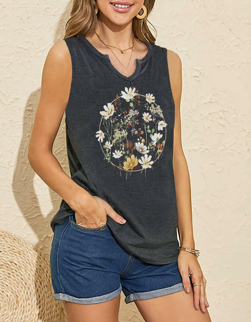 Load image into Gallery viewer, YIUIERE Womens Floral V Neck Tank Top Dark Gray Size S
