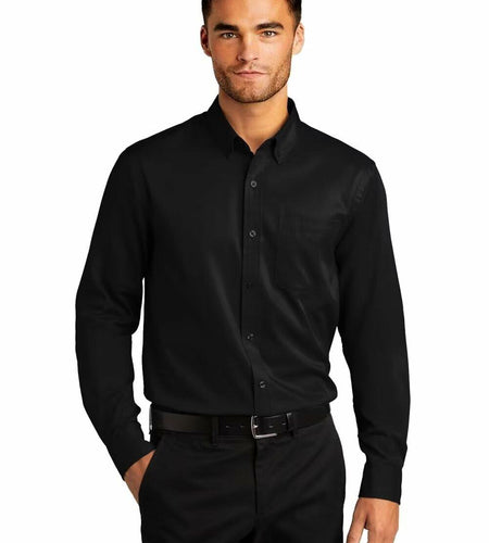 Wangyue Black Long Sleeve Casual Button-Down Shirt with Pockets Size 3XL