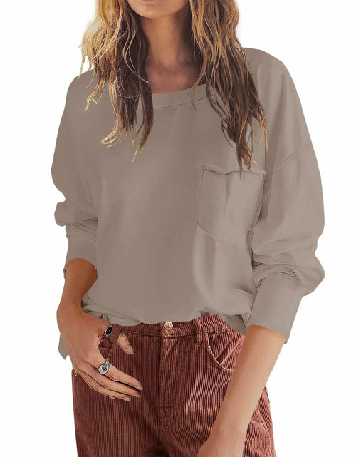 Load image into Gallery viewer, SENSERISE Womens Crewneck Sweatshirt Long Sleeve Pockets Khaki Size L
