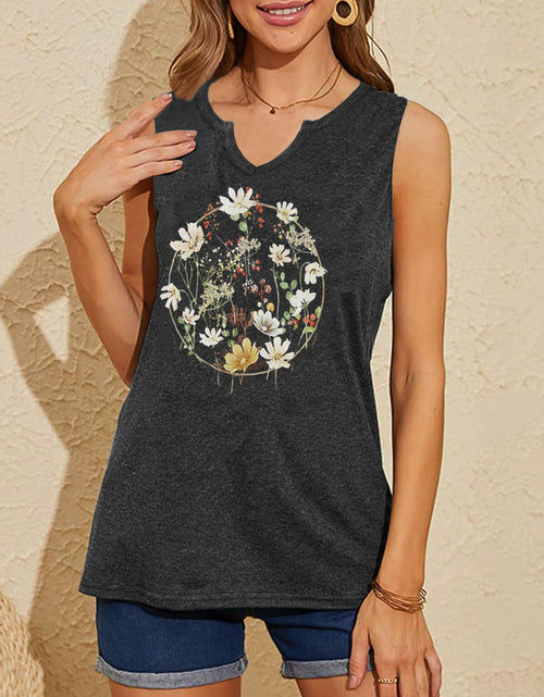 Load image into Gallery viewer, YIUIERE Womens Floral V Neck Tank Top Dark Gray Size S
