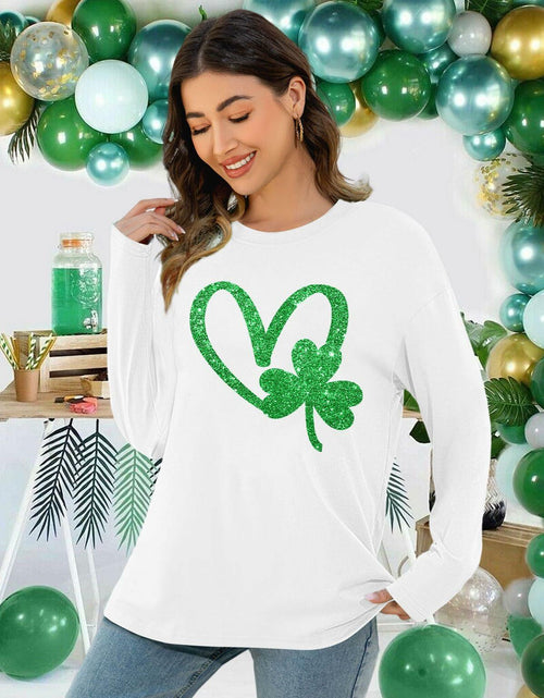 Load image into Gallery viewer, St Patrick's Day Women's Oversized Lucky Shamrock Long Sleeve T-Shirt Size M
