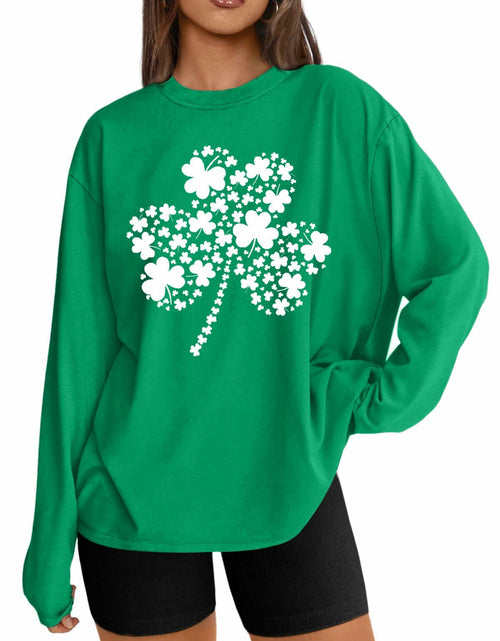 Load image into Gallery viewer, St Patrick's Day Women's Oversized Lucky Shamrock Long Sleeve Tee Size L
