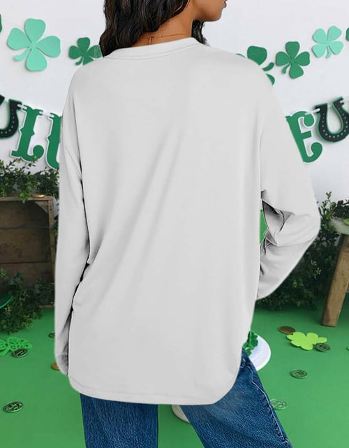 Load image into Gallery viewer, St Patrick's Day Women's Oversized Lucky Shamrock Long Sleeve T-Shirt Size M
