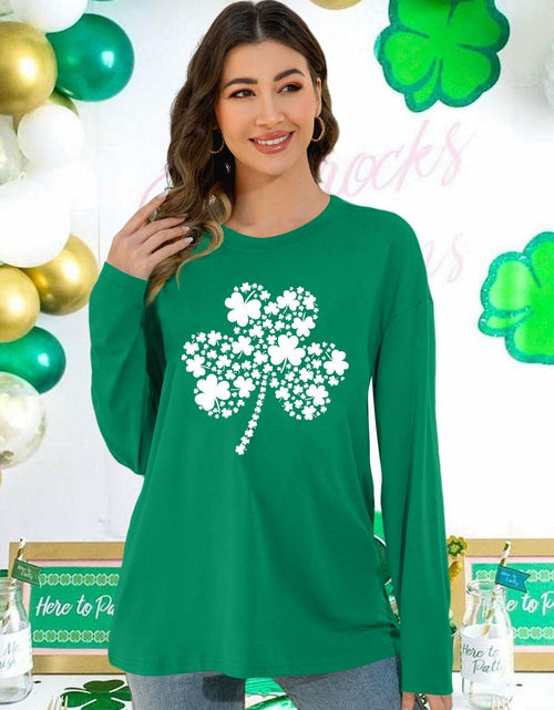 Load image into Gallery viewer, St Patrick's Day Women's Oversized Lucky Shamrock Long Sleeve Tee Size L
