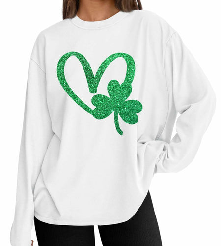 St Patrick's Day Women's Oversized Lucky Shamrock Long Sleeve T-Shirt Size M