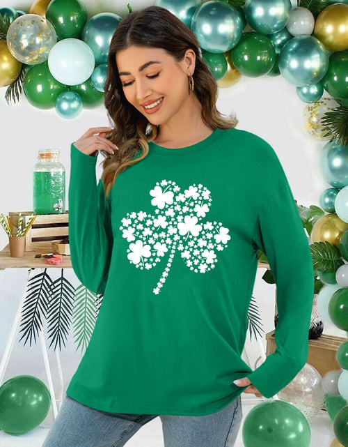 Load image into Gallery viewer, St Patrick's Day Women's Oversized Lucky Shamrock Long Sleeve Tee Size L

