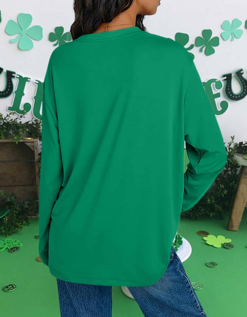 Load image into Gallery viewer, St Patrick's Day Women's Oversized Lucky Shamrock Long Sleeve Tee Size L
